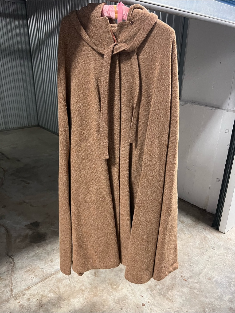 Hooded Open-Front Poncho in Warm Brown